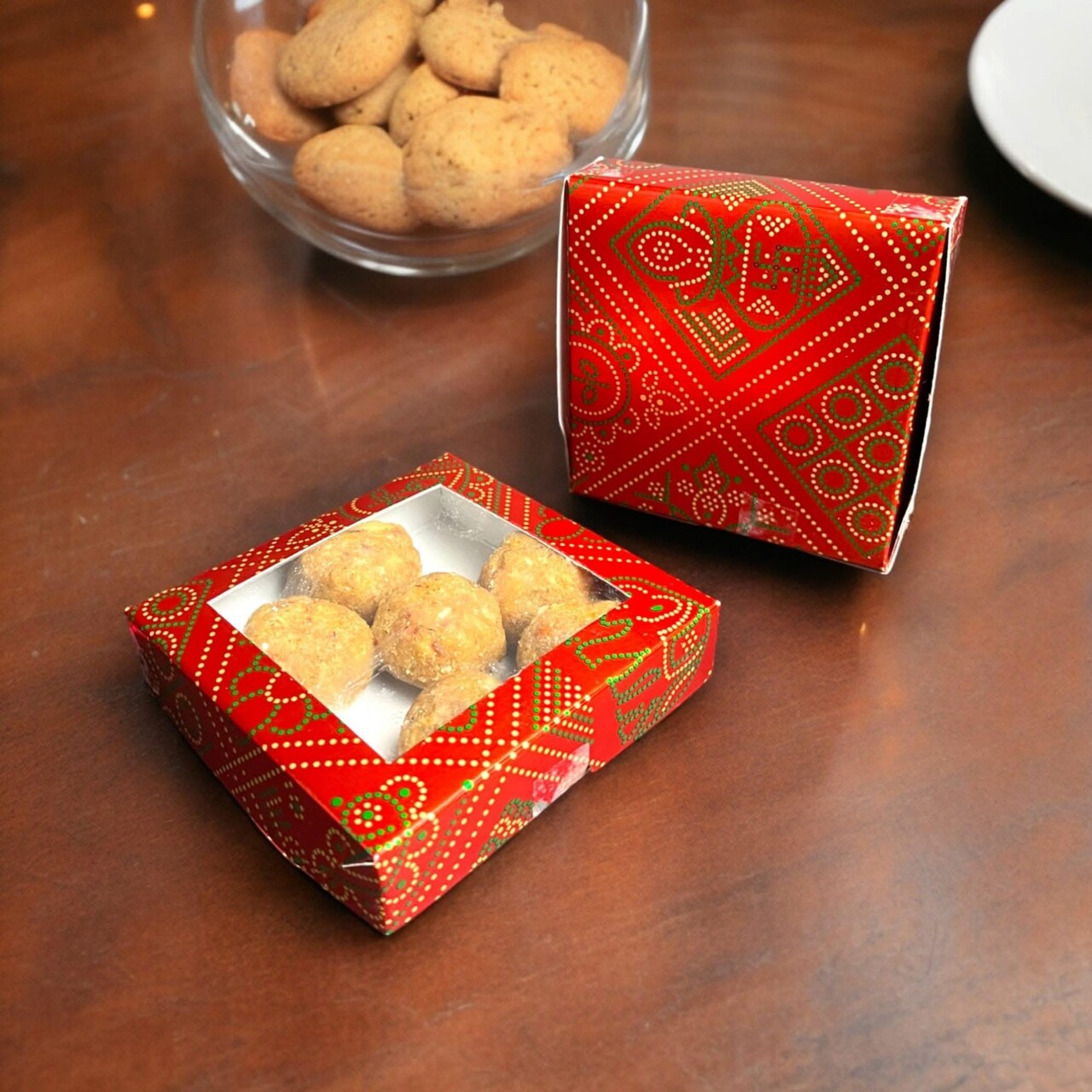 Sweet Boxes for Indian Sweets Red Bandhani Empty Mithai Box for Cookies Goodies Candy Handmade Bulk Gift Boxes - Favor Boxes for Wedding Pooja Baby Shower Housewarming Return Gifts